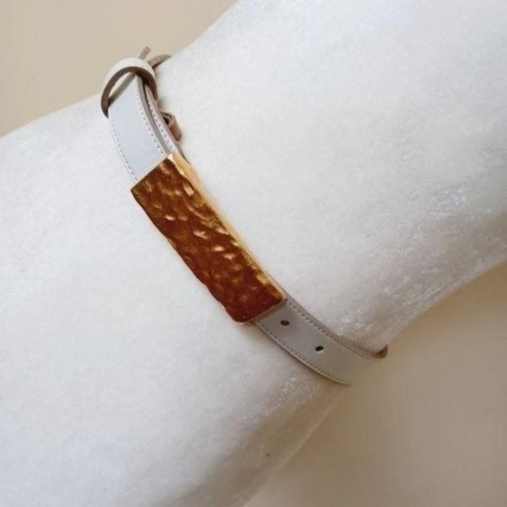 Leatherock Belt Leather 90s Sm Hammered Gold‎ White Modern Brutalist Sculptural
